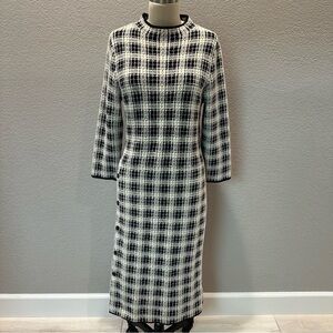 Ann Taylor Monochrome Checkered Long Sleeve Dress